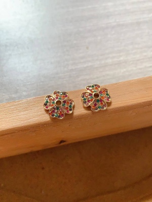 文玩玉米花托18k镀金镶钻四叶草彩钻花帽diy手作配件饰品