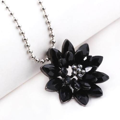 Michel Jone Black Dahlia Necklaces Vintage Flower Crystal Co