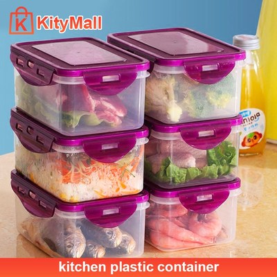 kitchen plastic food fruit storage box crisper container tan