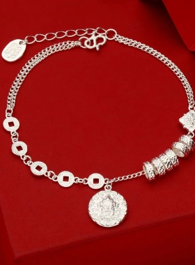 7760号足银999.9五帝钱黄财神盘缠手链新中式气质时尚工厂直销