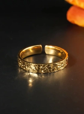 电黄金碎碎冰戒指9999纯银素圈流金岁月戒指爆闪小众高级感直播爆