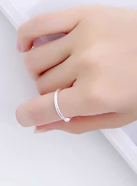 999足银戒指男女个性光面绕丝纯银手工指环可调节大小简约情侣款
