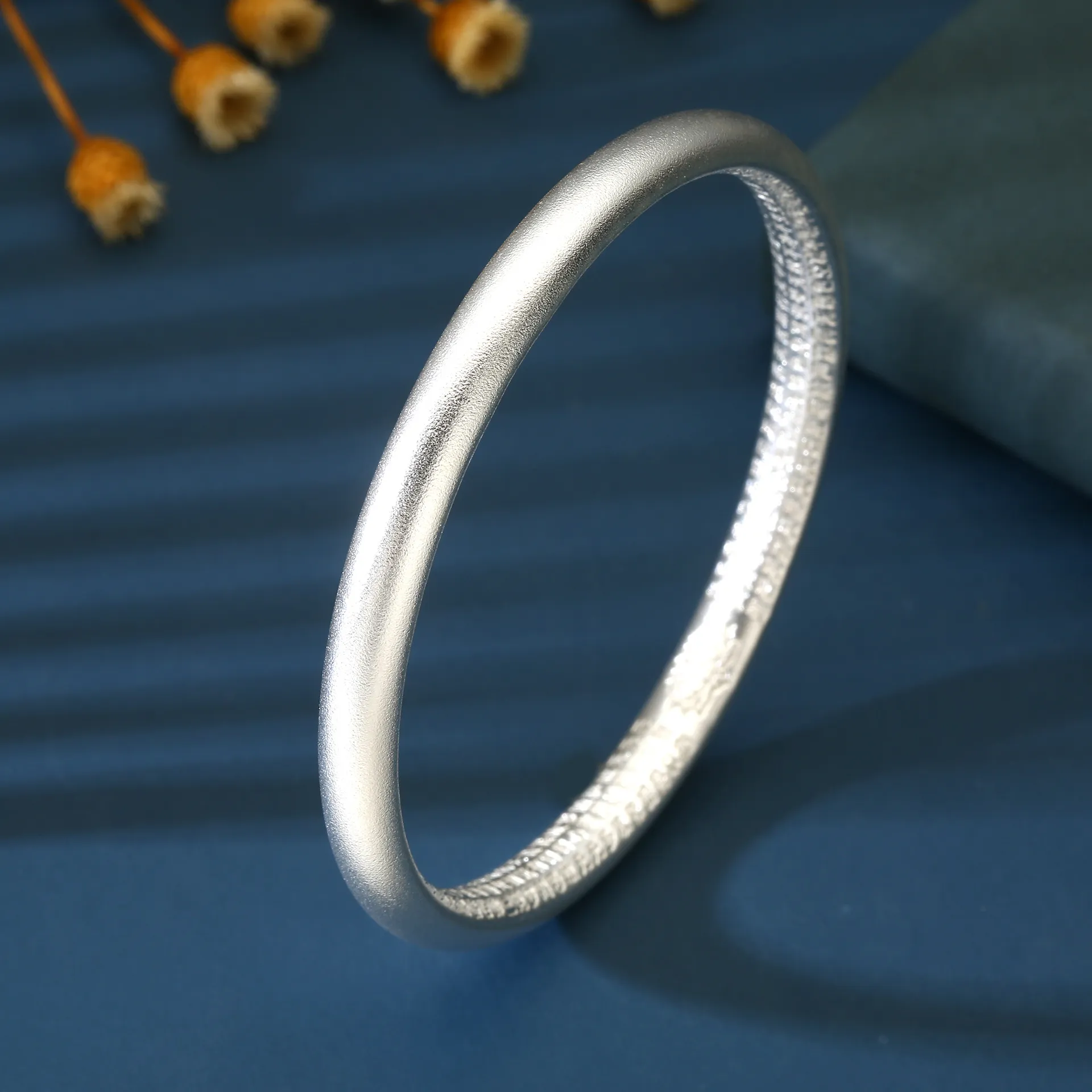 中国金铺9999足银手镯闭口古法素圈心经纯银镯子时尚百搭手环送礼