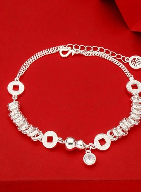 7706号足银990盘缠钱币葫芦锆石手链轻奢精致招财手串直播爆款