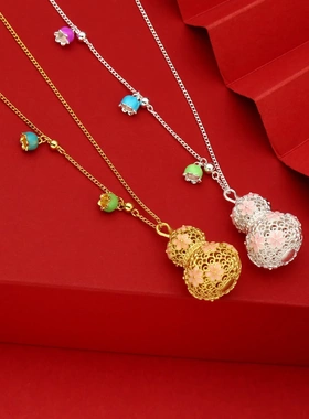 7819号足银999.9彩葫芦项链百搭520情人节母亲节礼物送女友妈妈