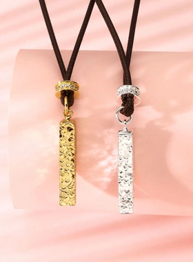 8827号足银999.9碎冰冰四方来财皮绳项链金色银色轻奢气质都