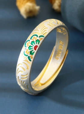 6872足银9999卷草纹宝相花戒指纯银新款中式戒指女轻奢小众设计