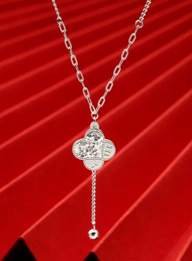 7796号足银999.9碎碎冰四叶草 love 项链女精致极简小众级感精致