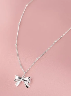 足银990侧身间珠吊蝴蝶结在逃公主项链女时尚蝴蝶结小众百搭