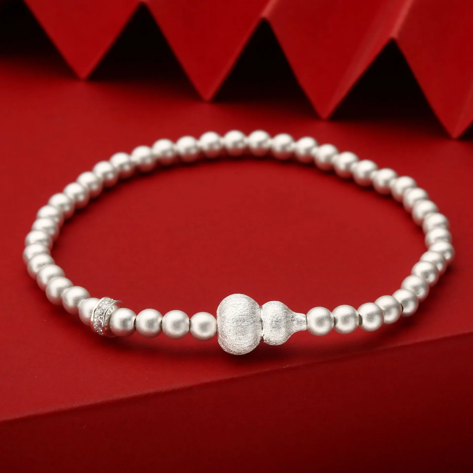 中国金铺9999足银手链拉丝葫芦转运珠纯银手链福禄寿手串珠子手环