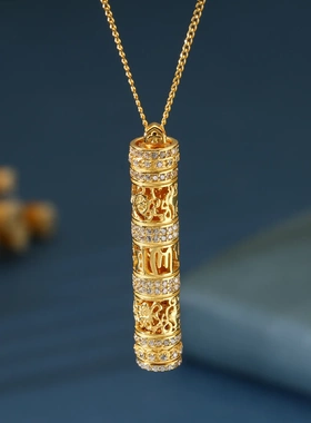 6689号足银990镶钻镀金六字真言转运桶观音项链国风大众百搭项链