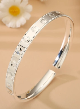8401足银999.9开口CNC万花筒手镯气质时尚百搭新中式国风实心银镯