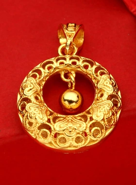 6605号 足银990电镀24k 黄金灵动珠子平安扣吊坠工厂直销直播爆款