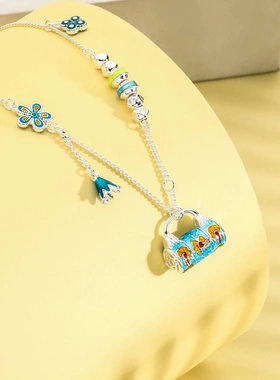 6554足银990珐琅滴油包包项链精致珐琅项坠配饰百搭新中式