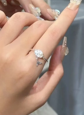 足银990人鱼珍珠贝壳戒指新款气质时尚百搭设计轻奢精致爆款戒指