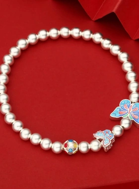 7932号足银999.9珐琅双蝴蝶古法珠手链国潮手链小众直播爆款