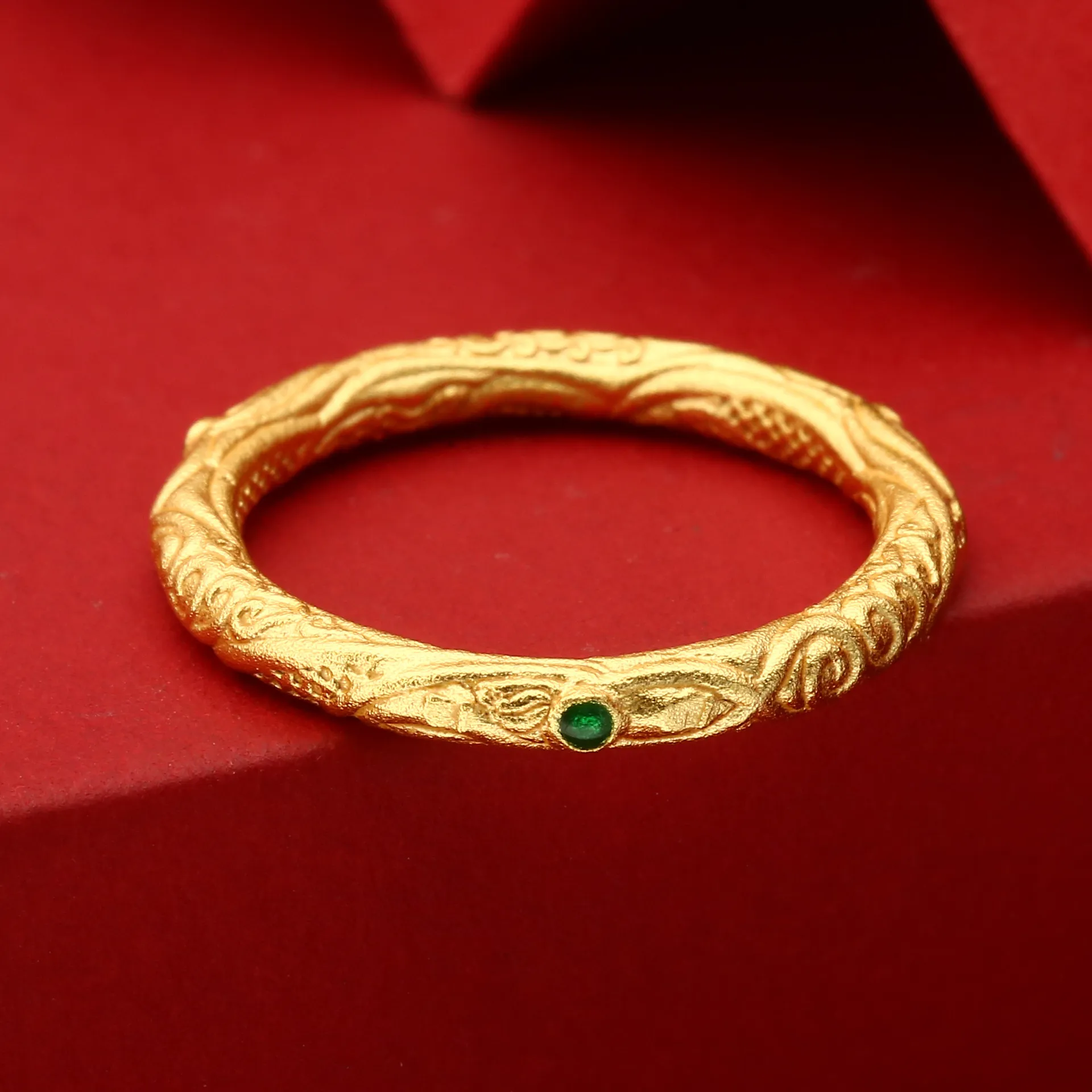 7203号足银999.9电黄金哪吒闭口乾坤圈戒指情侣爆款祥云纹复古戒