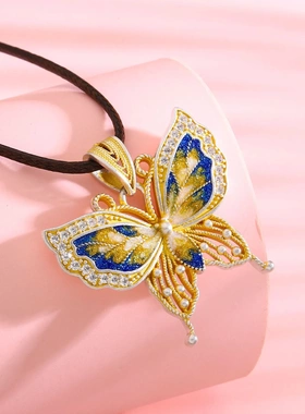 8622足银9999珐琅彩蝴蝶吊坠「蝴蝶」新中式国风轻奢精致项链礼物