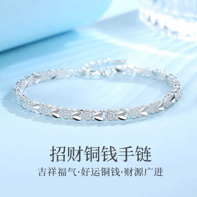 5964号99足银招财铜钱银手链女纯银2022年新款潮轻奢福利直播爆款