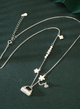 足银990花丝锁包套链流苏小花新中式四叶草纯银项链女款2025新款