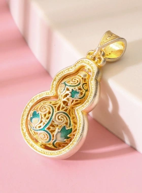 8288号足银990描金珐琅唐草纹葫芦吊坠轻奢气质小众直播爆款
