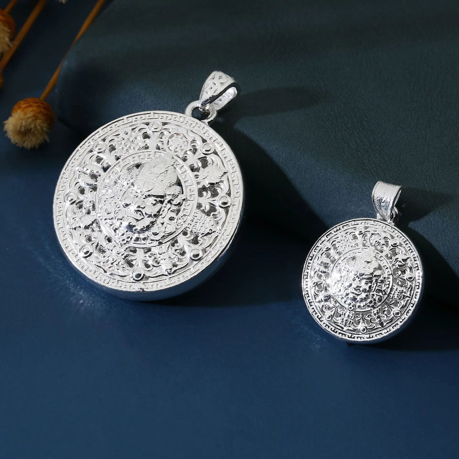 中国金铺足银990花丝黄财神吊坠手工古法纯银项链气质百搭送礼物