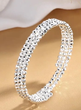 足银999.9小碎银手链镭射珠弹力手环记忆蹦迪珠