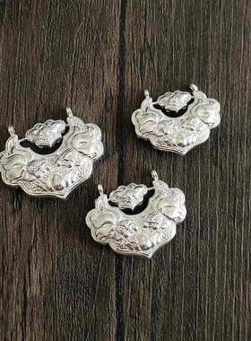 足银990倒模半实心双鱼锦鲤长命锁包中国风莲花吊坠如意宝宝锁