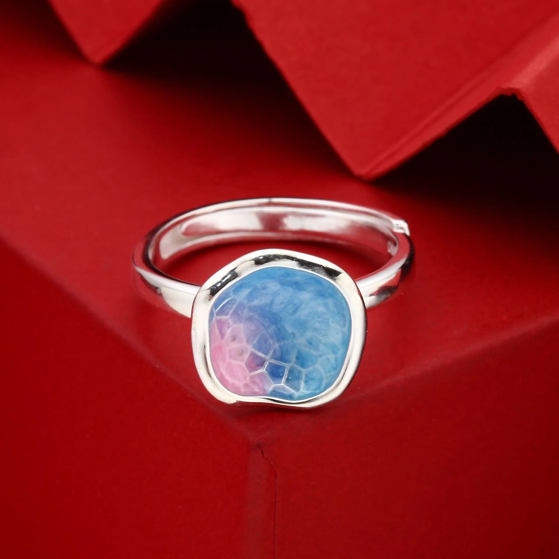 7715号足银990珐琅渐变色不规则戒指新中式国风食指指环直播爆款