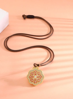 8619号足银999.9电黄金花丝古法珐琅梅花项链福禄掐丝吊坠直播爆