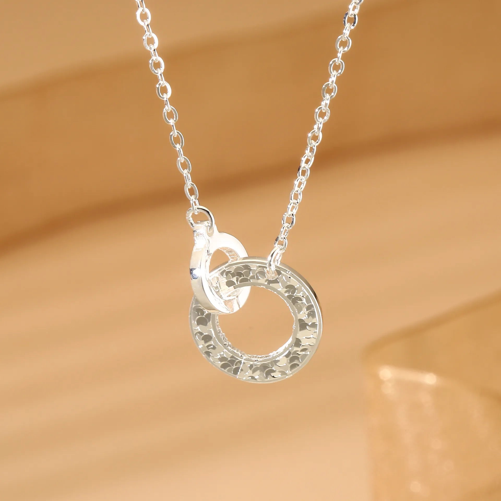 中国金铺足银9999项链女碎冰冰环环相扣纯银吊坠新中式国潮送礼物