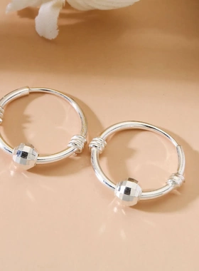 8159号足银990镭射珠光面耳圈耳饰轻奢老人耳饰高级感国风耳环