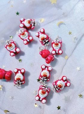 6135足银999烤漆草莓熊吊坠足银立体3d工艺吊坠新款直播爆款