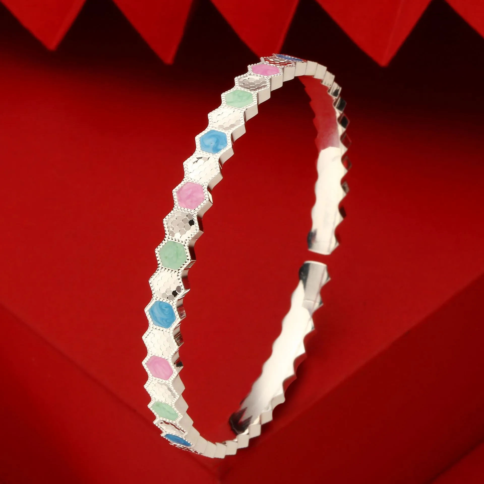 中国金铺9999足银手镯女开口碎冰冰多巴胺蜂巢艺术纯银镯子送礼物