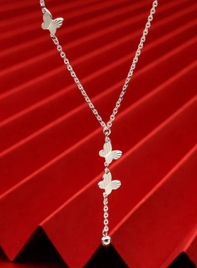 7802号 足银999.9CNC三蝴蝶项链女龙鳞项链国风吊坠项链爆款