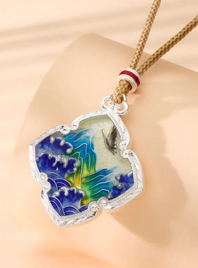 8818号 足银999.9国风珐琅彩山盟海誓项链新中式精致时尚个性爆款