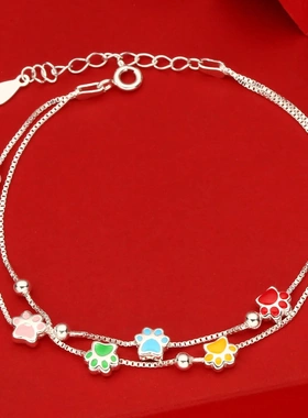 7988号 足银990双线滴油猫爪手链直播爆款