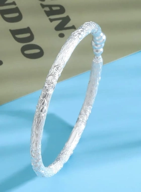 7100号足银999.9喜上福禄手镯开口樱花葫芦高级感银镯子直播爆款