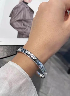 开口凹面龙鳞银手镯女友纯银s9999年轻款足银手环