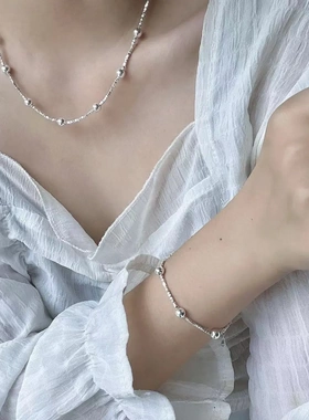 925银碎银加纯银圆珠项链