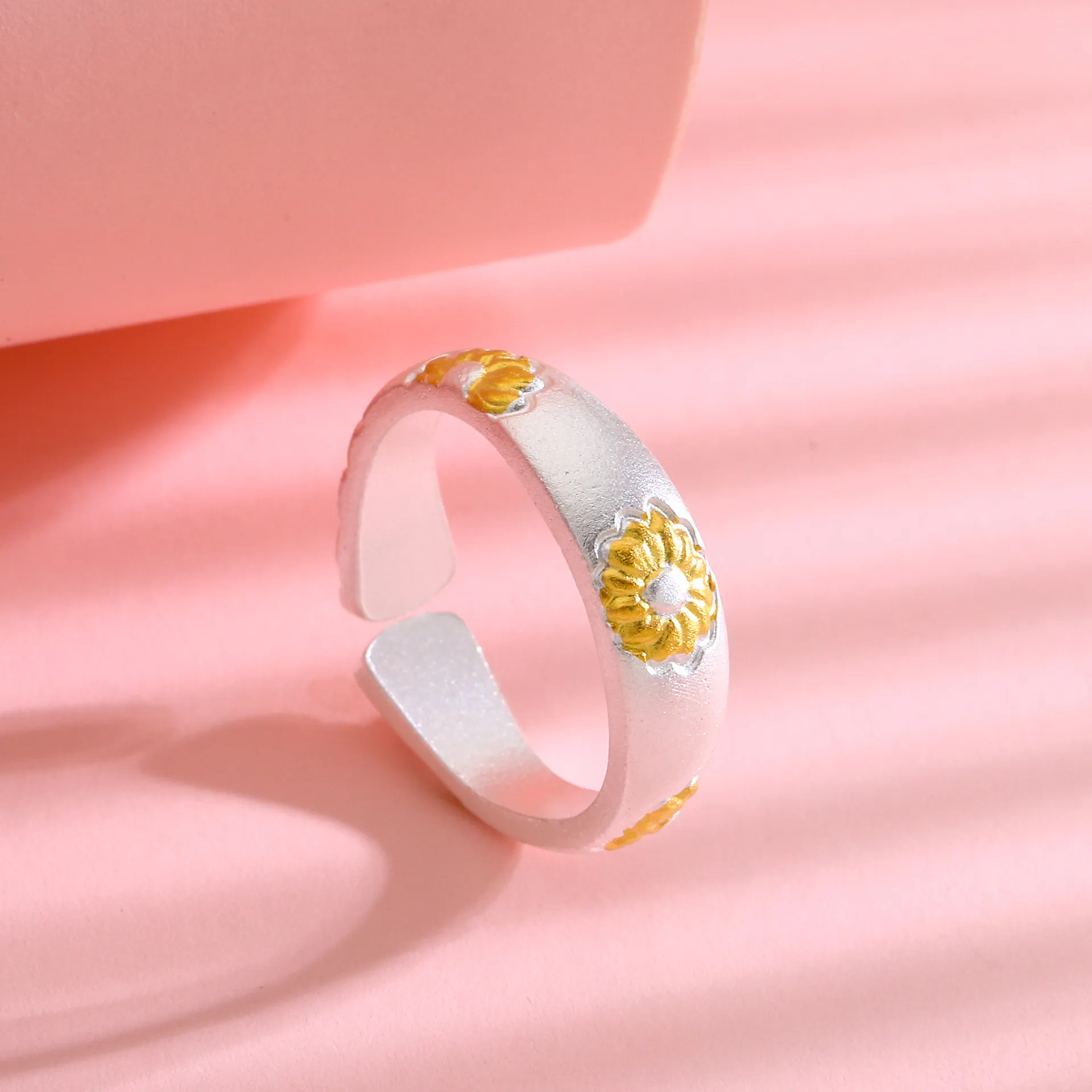 8624号足银 999.9 金灿灿向日葵戒指高级新中式太阳花民族风手环