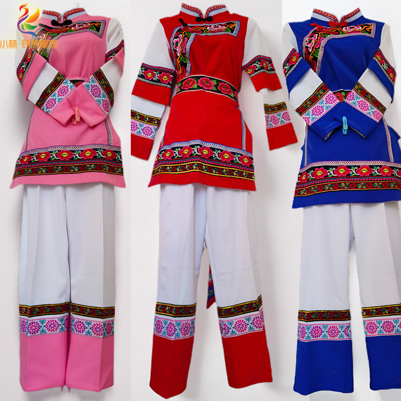 云南大理女白族三月三女装五朵金花服饰红蓝粉色少数民族服装153