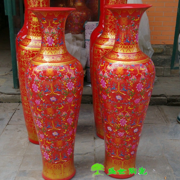 红色高档缠枝莲喜庆客厅落地花瓶