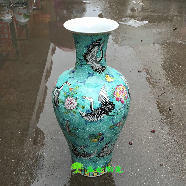 景德镇蓝色粉彩仙鹤花鸟图陶瓷器