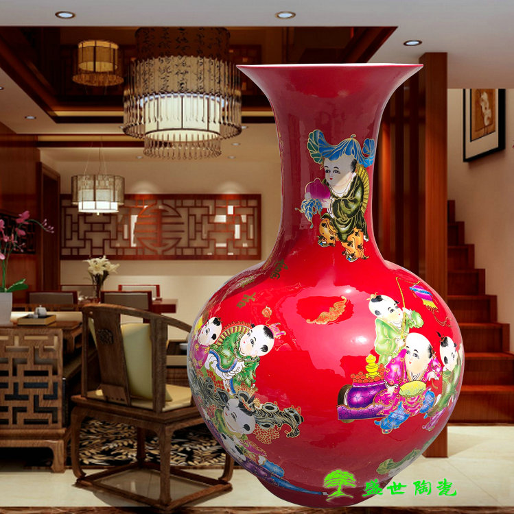 景德镇红色贺寿礼品客厅落地花瓶
