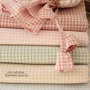 糖果日式 全棉纯棉色织水洗布料格子被罩床笠床品桌布面料
