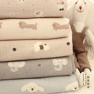 韩单双层纱婴儿级a类水洗褶皱纯棉布睡衣口水巾衣服被套全棉面料