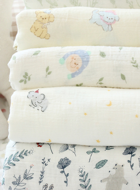 婴儿级a类草木染双层水洗褶皱布料婴儿睡衣浴巾夏凉被床单面料