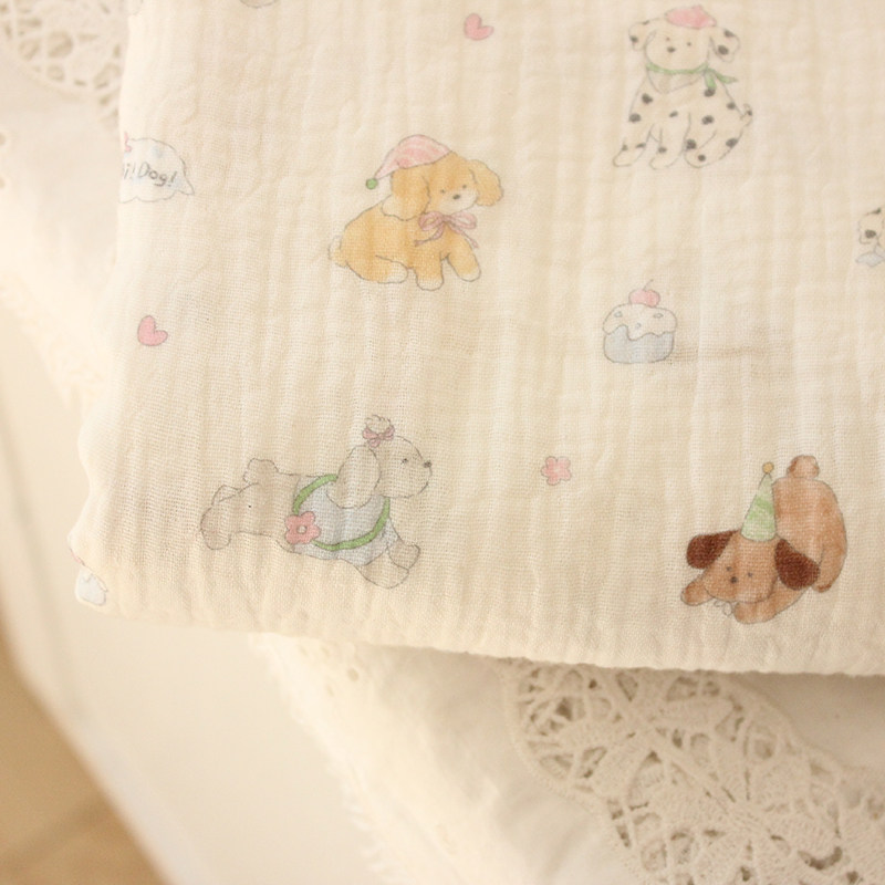 韩单双层纱婴儿级a类水洗褶皱纯棉布睡衣口水巾衣服被套全棉面料