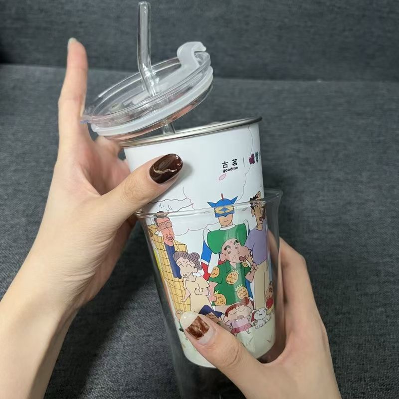 蜡笔小新联名古茗周边二创冷变杯小新高颜值可爱喝水咖啡杯子变色